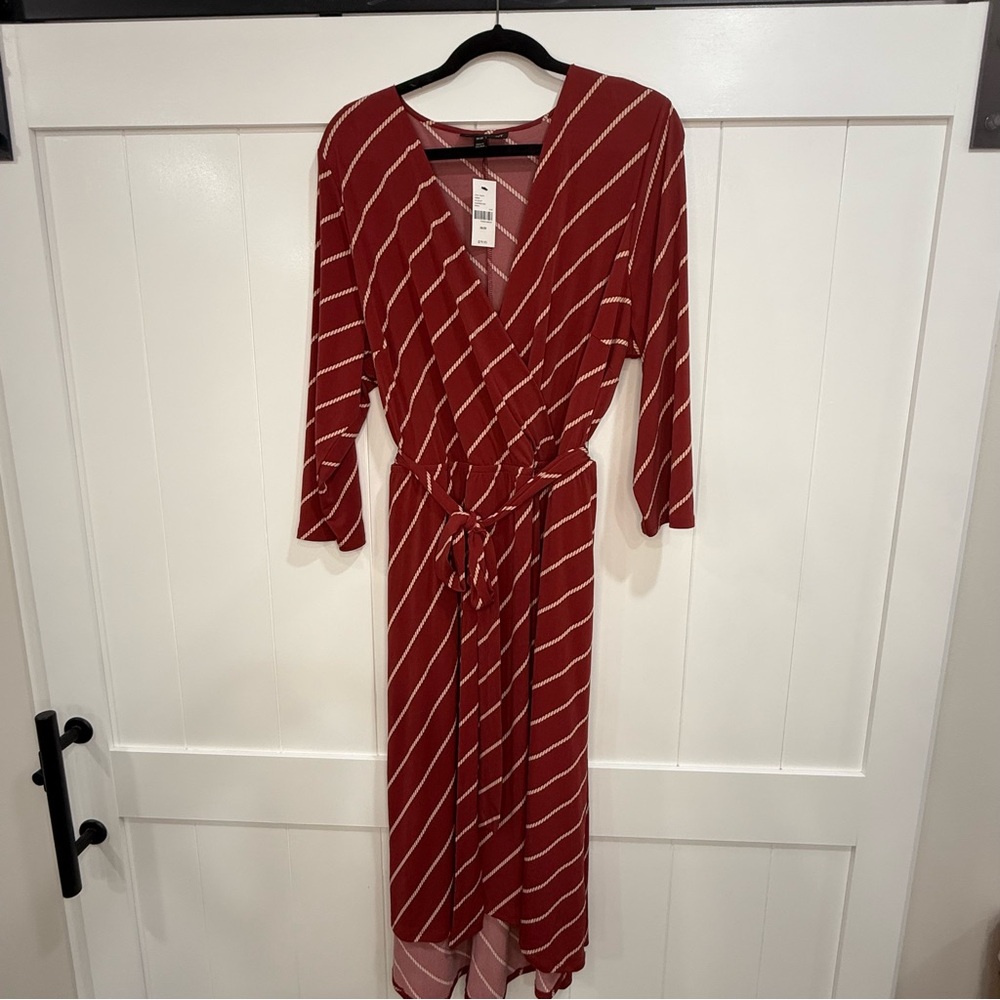 Lane Bryant Burgundy Striped Long Sleeve Dress